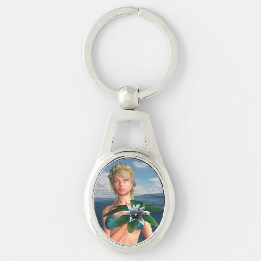 Zeemeermin met Waterlelie Bloem Sleutelhanger (Voorkant)
