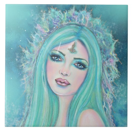 Zeemeermin met zee kunst van Renee Lavoie Tegeltje (Voorkant)