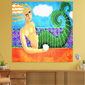 Zeemeermin met Zee Shell Abstract Digitaal Schilde Canvas Afdruk (Insitu (Woonkamer))