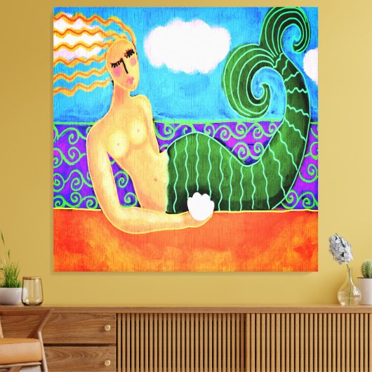 Zeemeermin met Zee Shell Abstract Digitaal Schilde Canvas Afdruk (Insitu (Woonkamer))