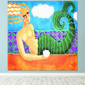 Zeemeermin met Zee Shell Abstract Digitaal Schilde Canvas Afdruk (Insitu (Houten vloer))