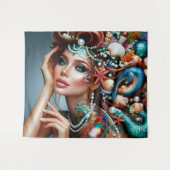 Zeemeermin met Zee Treasures Sieraden Wandkleed (Voorkant (horizontaal))