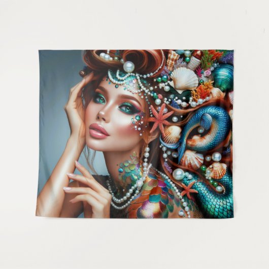 Zeemeermin met Zee Treasures Sieraden Wandkleed (Voorkant (horizontaal))