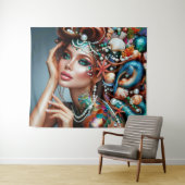 Zeemeermin met Zee Treasures Sieraden Wandkleed (In Situ (horizontaal))