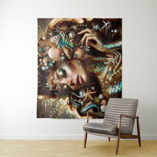 Zeemeermin met Zee Treasures Sieraden Wandkleed (In situ)