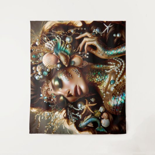 Zeemeermin met Zee Treasures Sieraden Wandkleed (Voorkant)