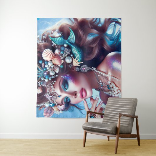 Zeemeermin met Zee Treasures Sieraden Wandkleed (In situ)