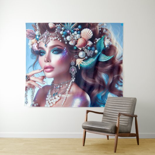 Zeemeermin met Zee Treasures Sieraden Wandkleed (In Situ (horizontaal))