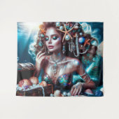 Zeemeermin met Zee Treasures Sieraden Wandkleed (Voorkant (horizontaal))