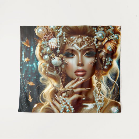 Zeemeermin met Zee Treasures Sieraden Wandkleed (Voorkant (horizontaal))