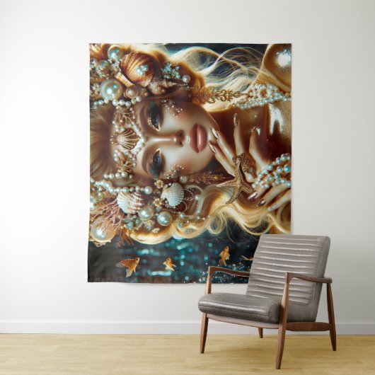 Zeemeermin met Zee Treasures Sieraden Wandkleed (In situ)