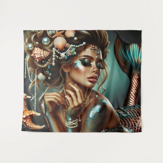 Zeemeermin met Zee Treasures Sieraden Wandkleed (Voorkant (horizontaal))