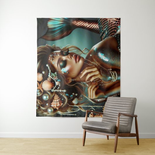 Zeemeermin met Zee Treasures Sieraden Wandkleed (In situ)