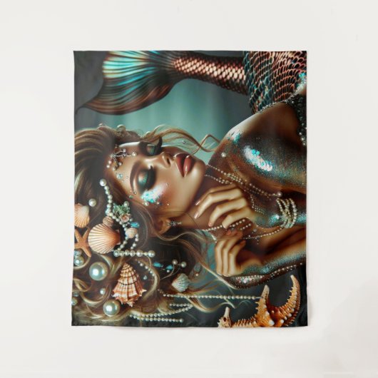 Zeemeermin met Zee Treasures Sieraden Wandkleed (Voorkant)