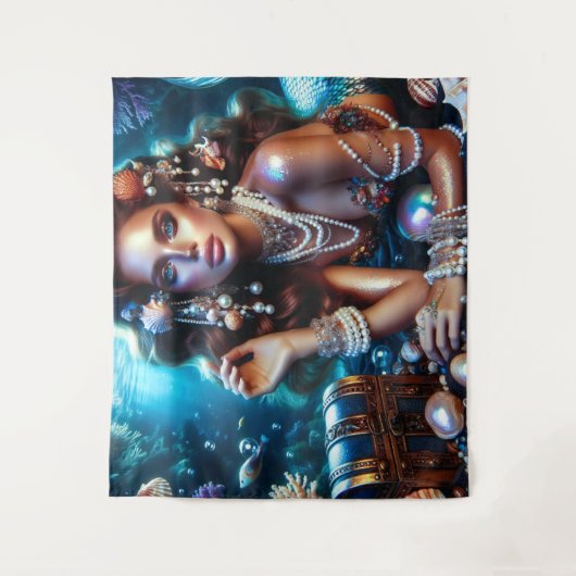 Zeemeermin met Zee Treasures Sieraden Wandkleed (Voorkant)