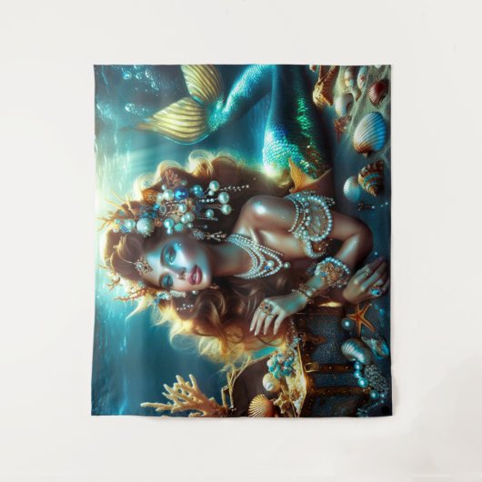 Zeemeermin met Zee Treasures Sieraden Wandkleed (Voorkant)