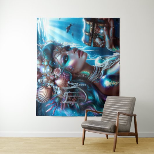 Zeemeermin met Zee Treasures Sieraden Wandkleed (In situ)
