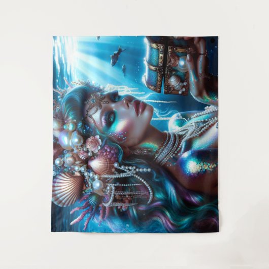 Zeemeermin met Zee Treasures Sieraden Wandkleed (Voorkant)