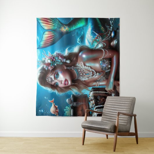 Zeemeermin met Zee Treasures Sieraden Wandkleed (In situ)