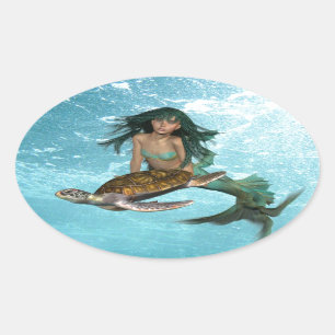 Zeemeermin met Zee Trekkers Ovale Sticker