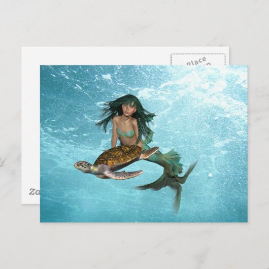 Zeemeermin met Zee Turtle Briefkaart (Voorkant / Achterkant)