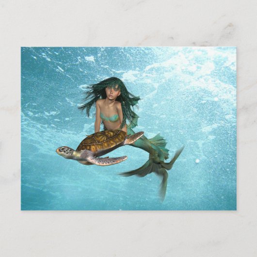 Zeemeermin met Zee Turtle Briefkaart (Voorkant)