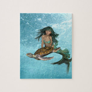 Zeemeermin met Zee Turtle Puzzle Legpuzzel