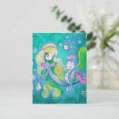 Zeemeermin met Zeeen paarden en vis Briefkaart (Staand voorkant)