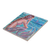Zeemeermin met zeepaarden kunst door Renee Lavoie Tegeltje (Zijkant)