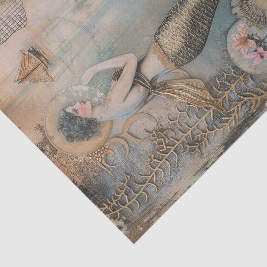 zeemeermin met zeeschelpen Decoupage Tissuepapier (Detail)
