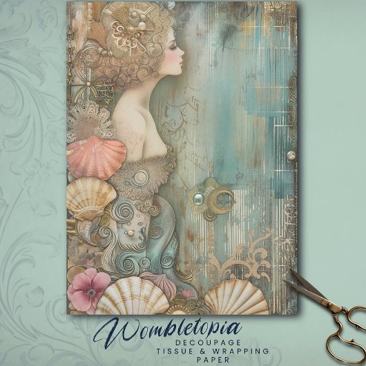 Zeemeermin met Zeeschelpen, Turquoise Goud Tissuepapier