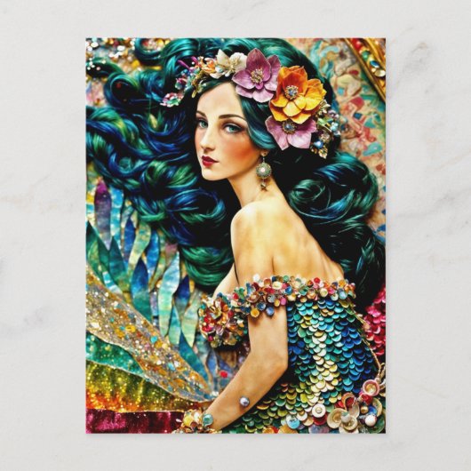 Zeemeermin mixed media Collage Briefkaart (Voorkant)