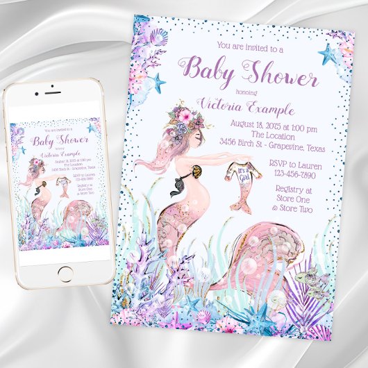 Zeemeermin Moeder Baby Shower Uitnodigingen