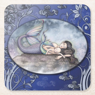Zeemeermin Moeder en Baby Baby Shower Coasters Kartonnen Onderzetters