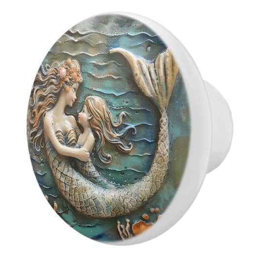 Zeemeermin Moeder en Dochter 3D Effect Keramische Knop (Rechts)