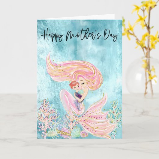 Zeemeermin Moederdag met Baby Kaart (Gele Bloem)