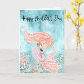 Zeemeermin Moederdag met baby kind Kaart (Gele Bloem)