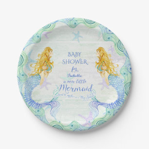 Zeemeermin n Zeester Baby shower Waterverf Wood Ar Papieren Bordje