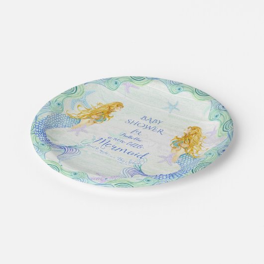 Zeemeermin n Zeester Baby shower Waterverf Wood Ar Papieren Bordje (Gekanteld)