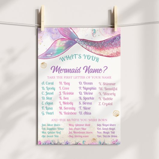 Zeemeermin Naamspel Pastel Oceaangezicht Poster