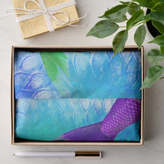 Zeemeermin-nagels en -schalen Blauwgroen Paars Tissuepapier (Geschenk)