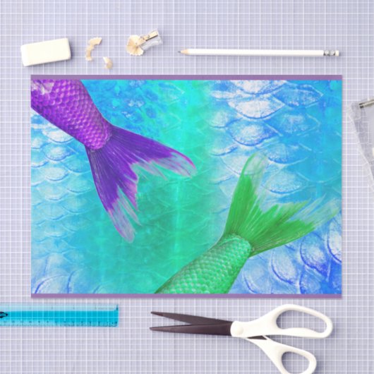 Zeemeermin-nagels en -schalen Blauwgroen Paars Tissuepapier (Craft)