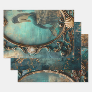 Zeemeermin Nautilus Zware Decoupage Triptiek Inpakpapier Vel