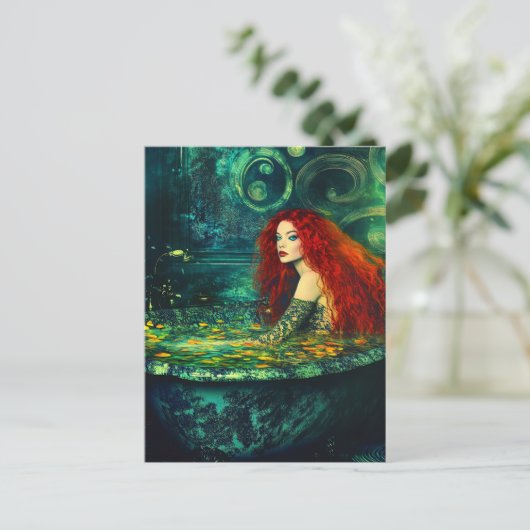 Zeemeermin neemt een bad briefkaart (Staand voorkant)