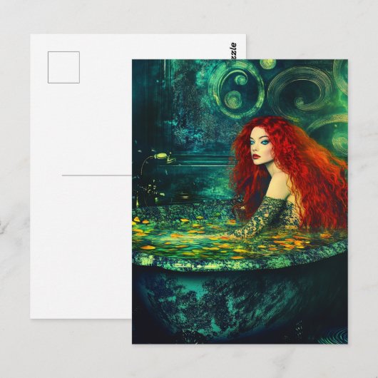 Zeemeermin neemt een bad briefkaart (Voorkant / Achterkant)