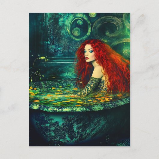 Zeemeermin neemt een bad briefkaart (Voorkant)