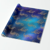 Zeemeermin Ocean Glitter Blue Navy Zee Creatures Cadeaupapier (Uitgerold)