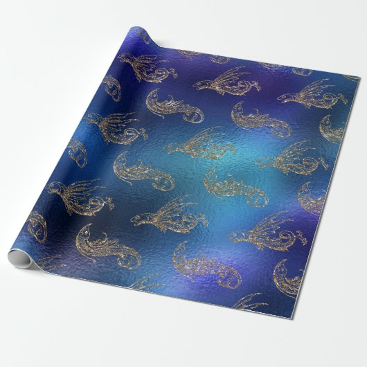 Zeemeermin Ocean Glitter Blue Navy Zee Creatures Cadeaupapier (Uitgerold)