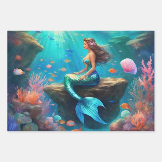 Zeemeermin Ocean Treasure Borst Meisje's 3 Inpakpapier Vel (Voorkant 3)