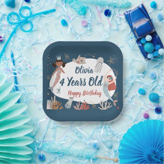 Zeemeermin Ocean Zee Beach Party Octopus Verjaarda Papieren Bordje (Feest)